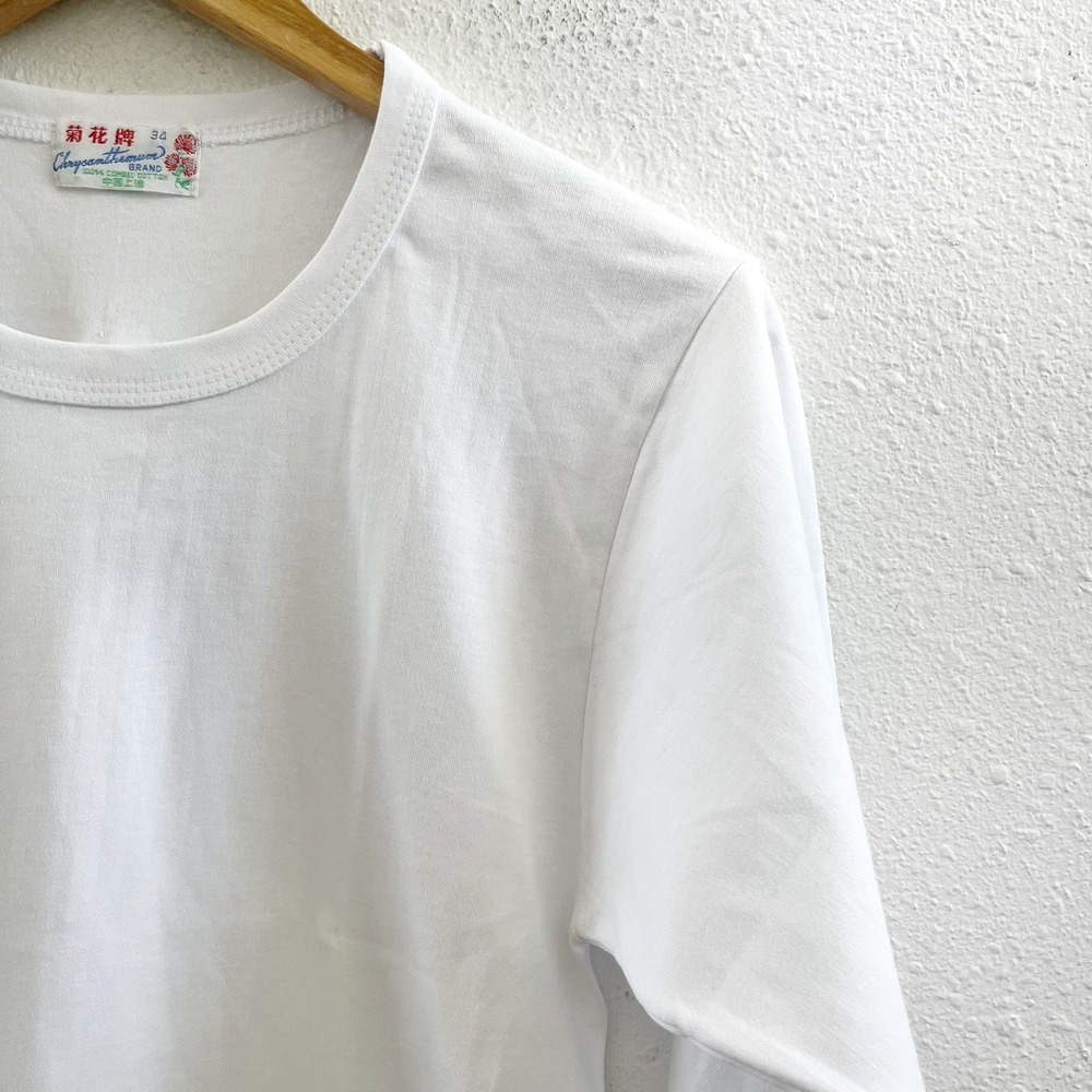 NWOT CHRYSANTEMUM Vintage Brand White 100% Combed Cotton Long Sleeve T‑Shirt - Picture 6 of 7